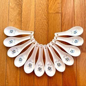 12 Chinese Ceramic Soup Spoon Pho Spoon Asian Japanese Korean Flower Floral